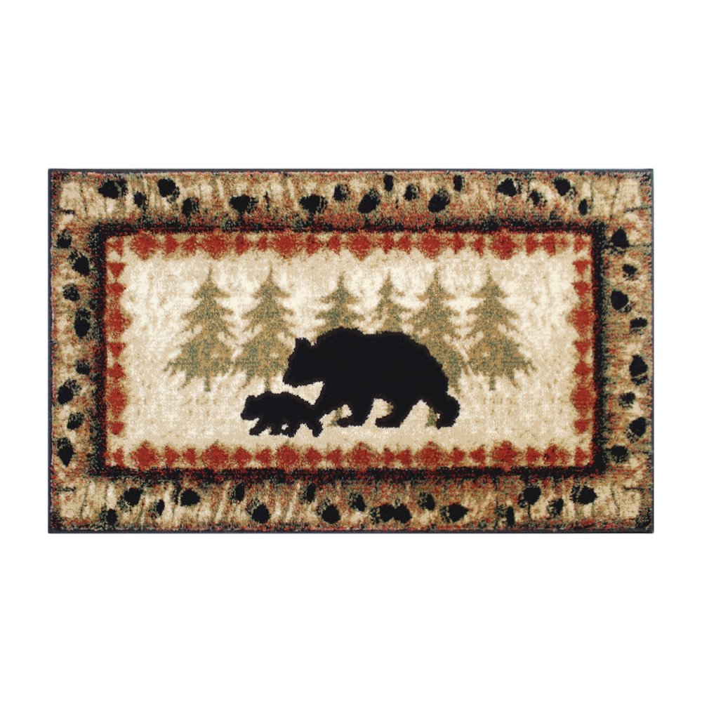 2' x 3' Rustic Lodge Wandering Black Bear and Cub Area Rug with Jute Backing. Picture 1