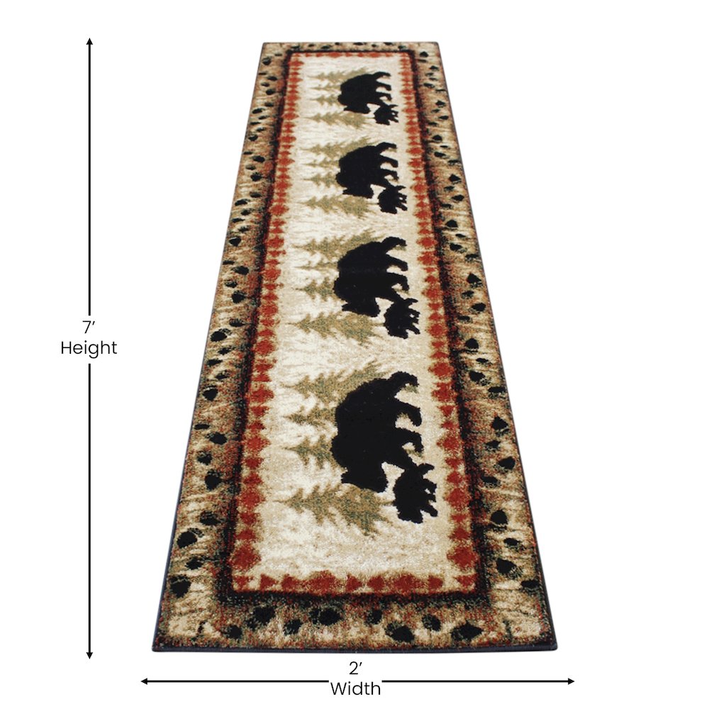 2' x 7' Rustic Lodge Wandering Black Bear and Cub Area Rug with Jute Backing. Picture 4