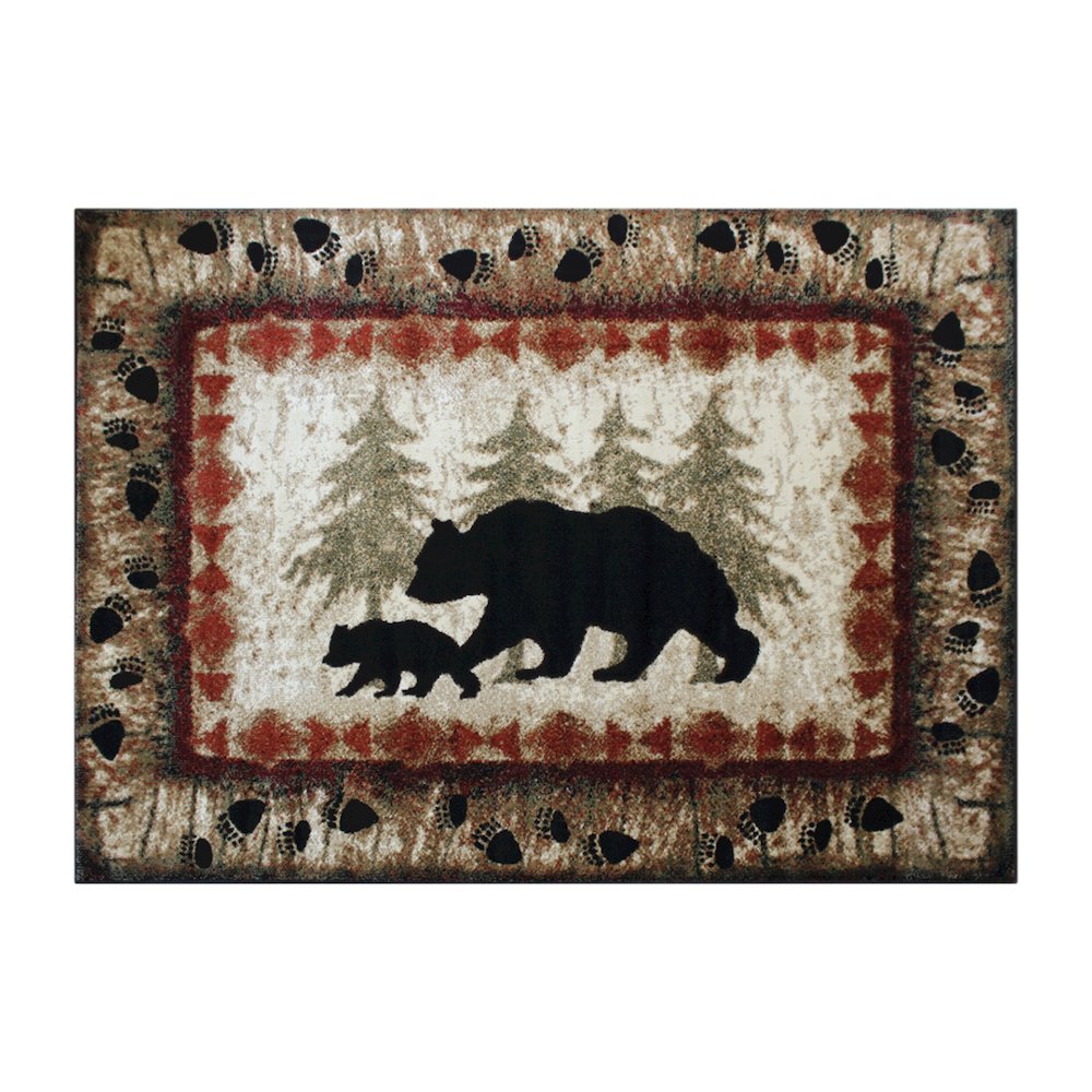 4' x 5' Rustic Lodge Wandering Black Bear and Cub Area Rug with Jute Backing. Picture 1