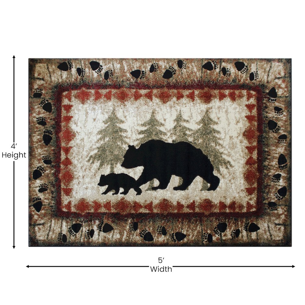 4' x 5' Rustic Lodge Wandering Black Bear and Cub Area Rug with Jute Backing. Picture 4