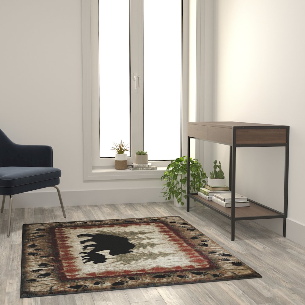 4' x 5' Rustic Lodge Wandering Black Bear and Cub Area Rug with Jute Backing. Picture 2