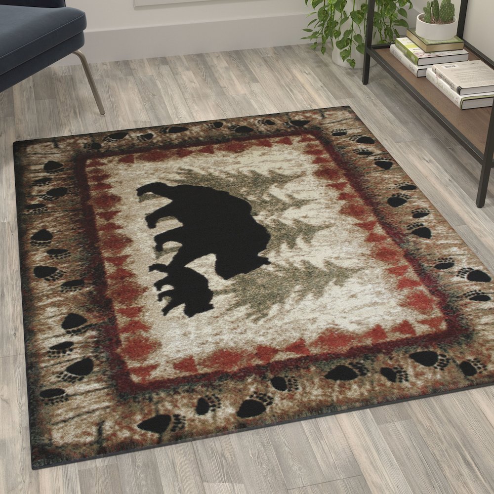 4' x 5' Rustic Lodge Wandering Black Bear and Cub Area Rug with Jute Backing. Picture 5