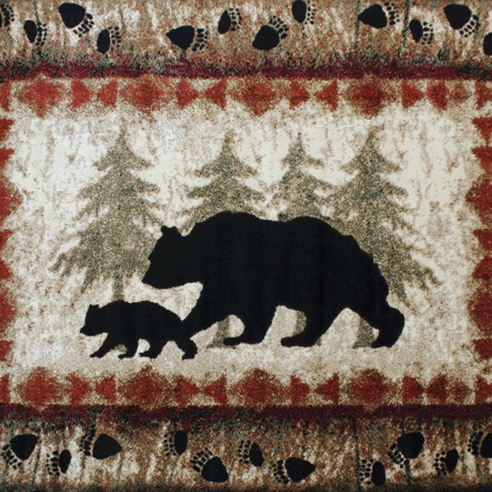 4' x 5' Rustic Lodge Wandering Black Bear and Cub Area Rug with Jute Backing. Picture 7
