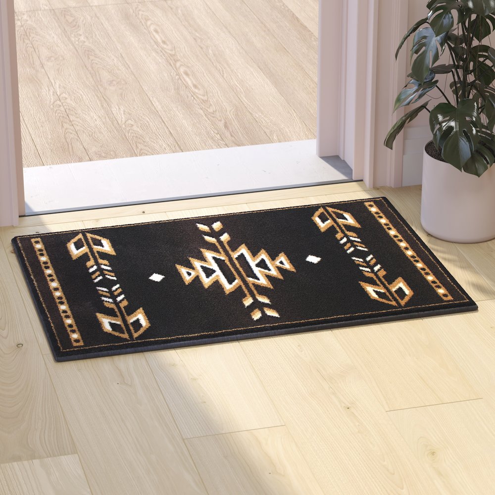 Southwestern 2' x 3' Brown Area Rug - Olefin Accent Rug with Jute Backing. Picture 2