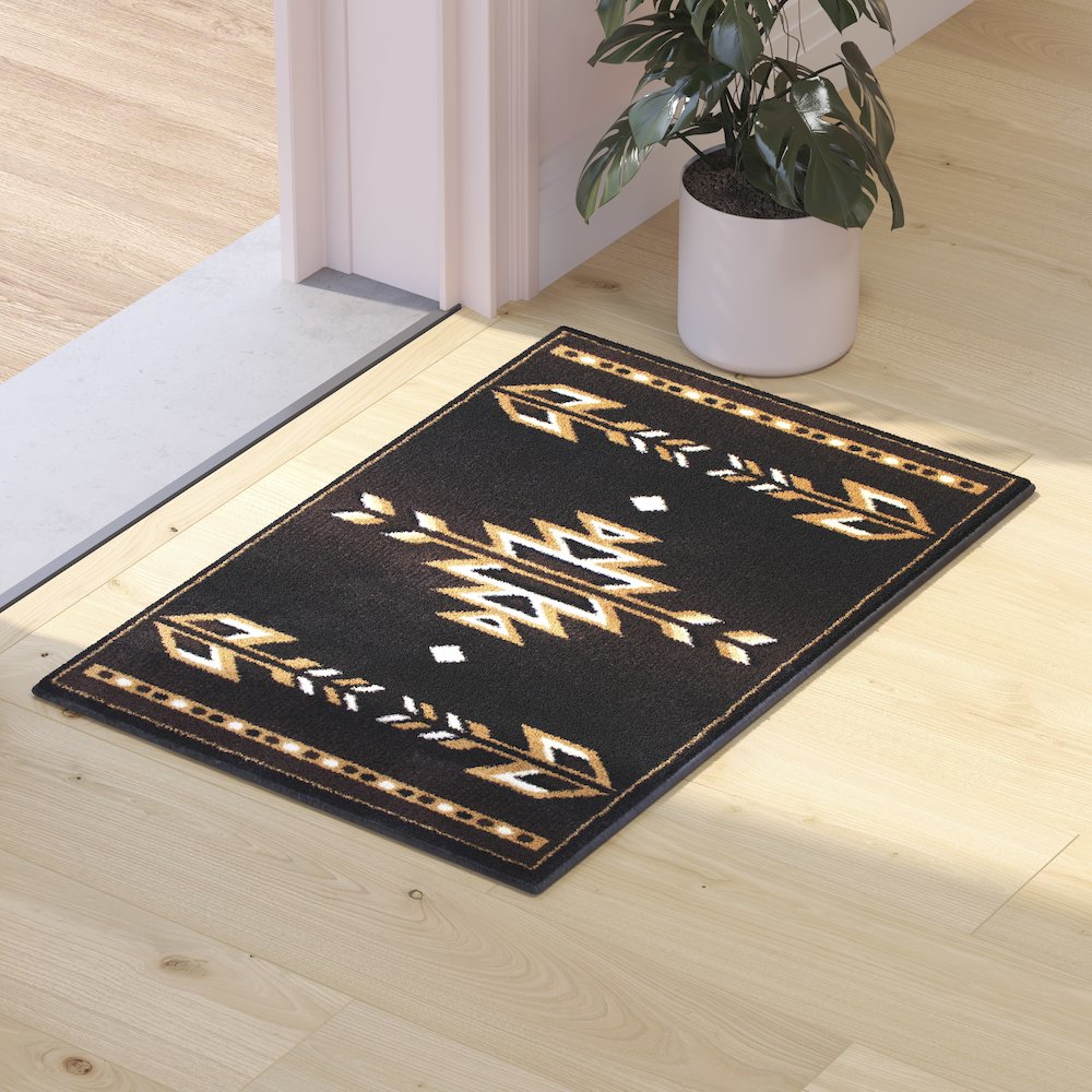 Southwestern 2' x 3' Brown Area Rug - Olefin Accent Rug with Jute Backing. Picture 5