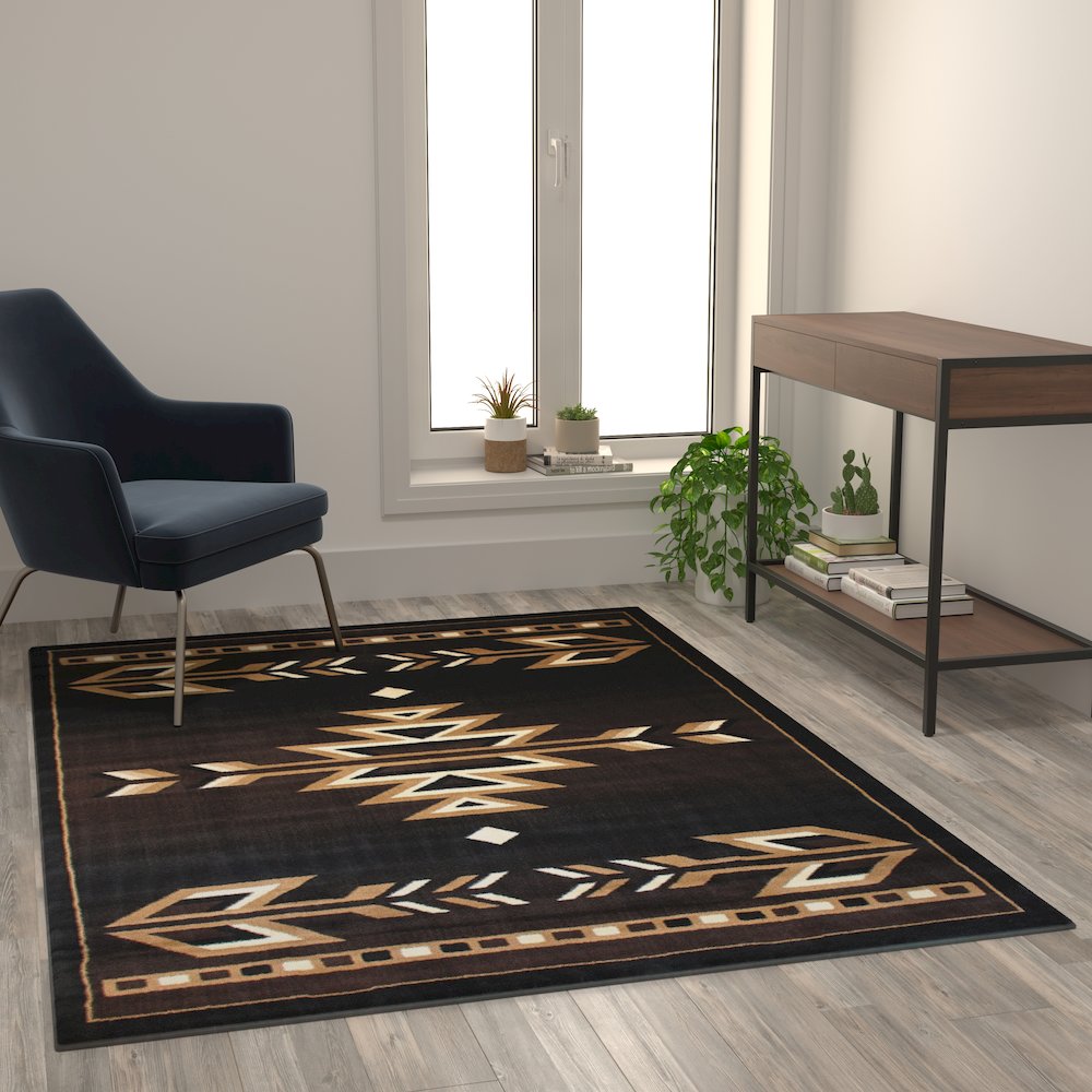 Southwestern 5' x 7' Brown Area Rug - Olefin Accent Rug with Jute Backing. Picture 2