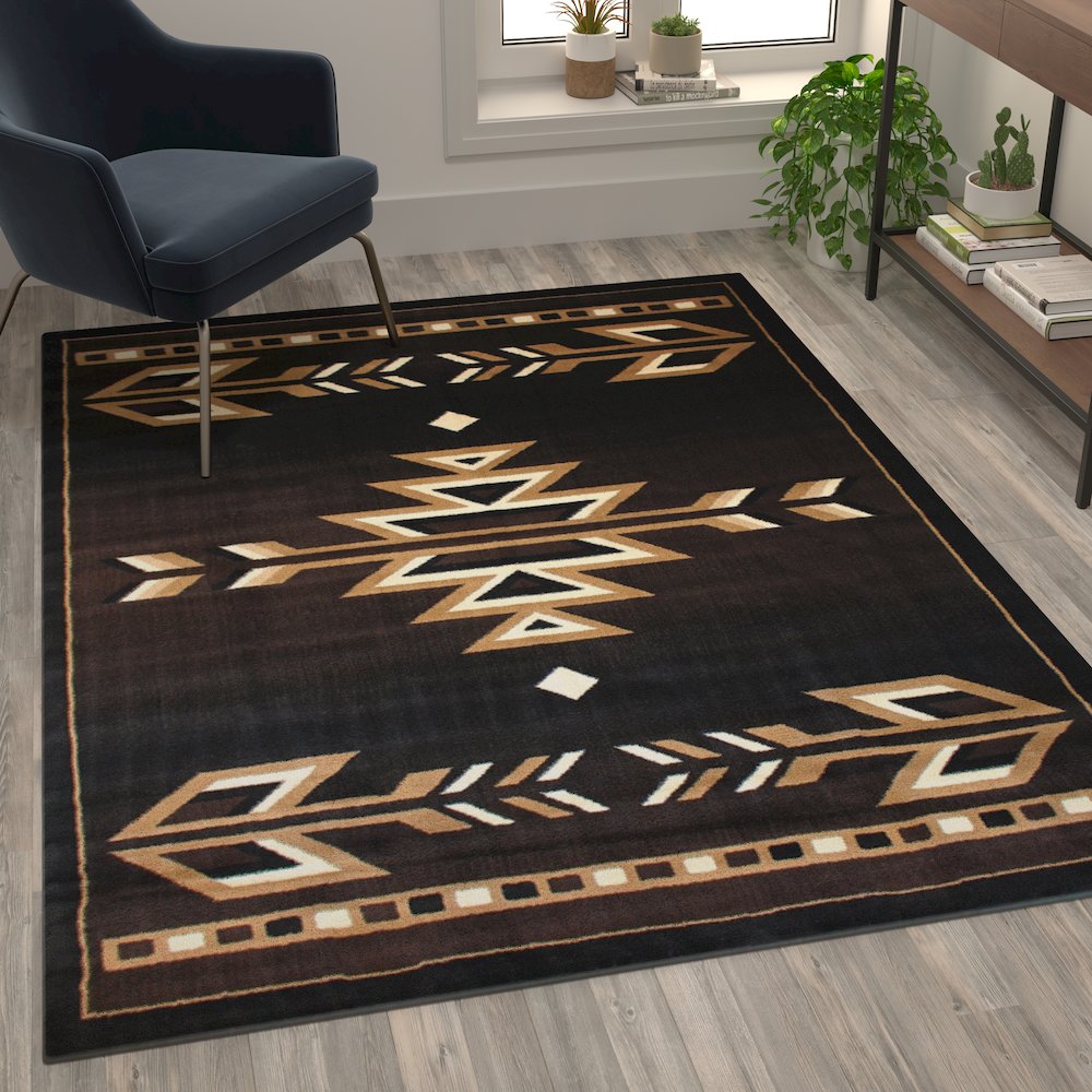 Southwestern 5' x 7' Brown Area Rug - Olefin Accent Rug with Jute Backing. Picture 5