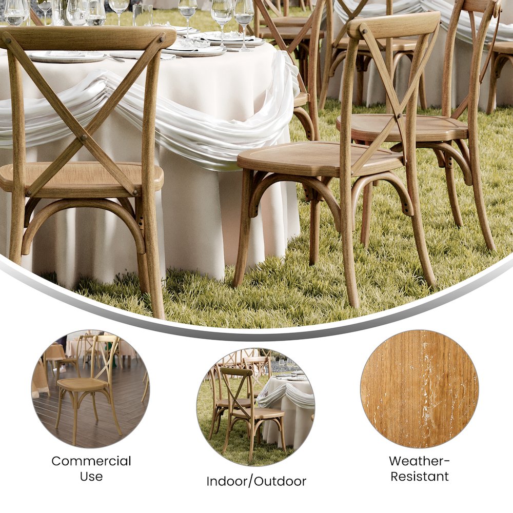 HERCULES Commercial Chestnut Wood Look Stackable Resin Cross Back Chair. Picture 4