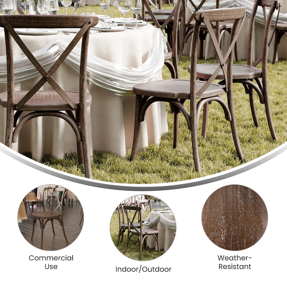 HERCULES Commercial Dark Brown Wood Look Stackable Resin Cross Back Chair. Picture 4
