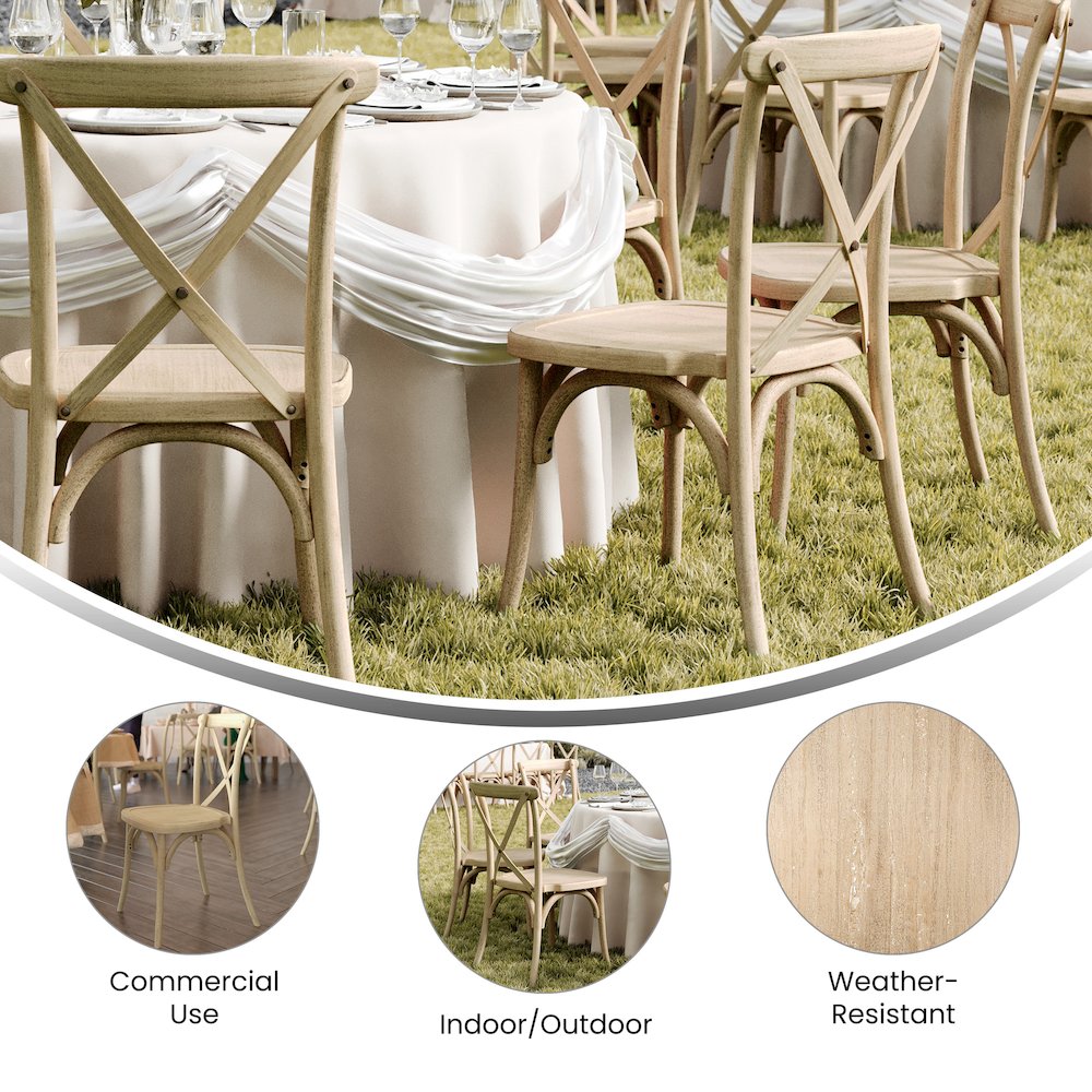 HERCULES Commercial Light Oak Wood Look Stackable Resin Cross Back Chair. Picture 4