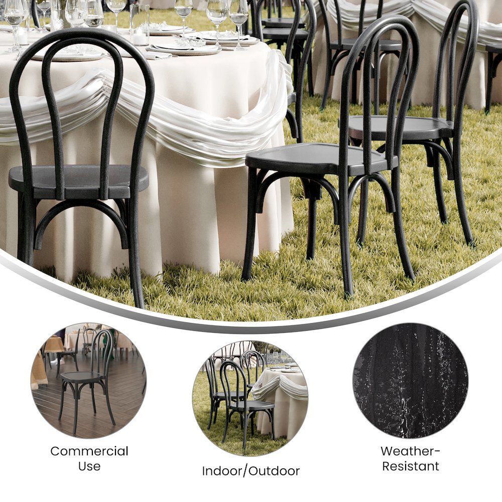 HERCULES Commercial Black Wood Look Stackable Resin Thonet Style Chair. Picture 4