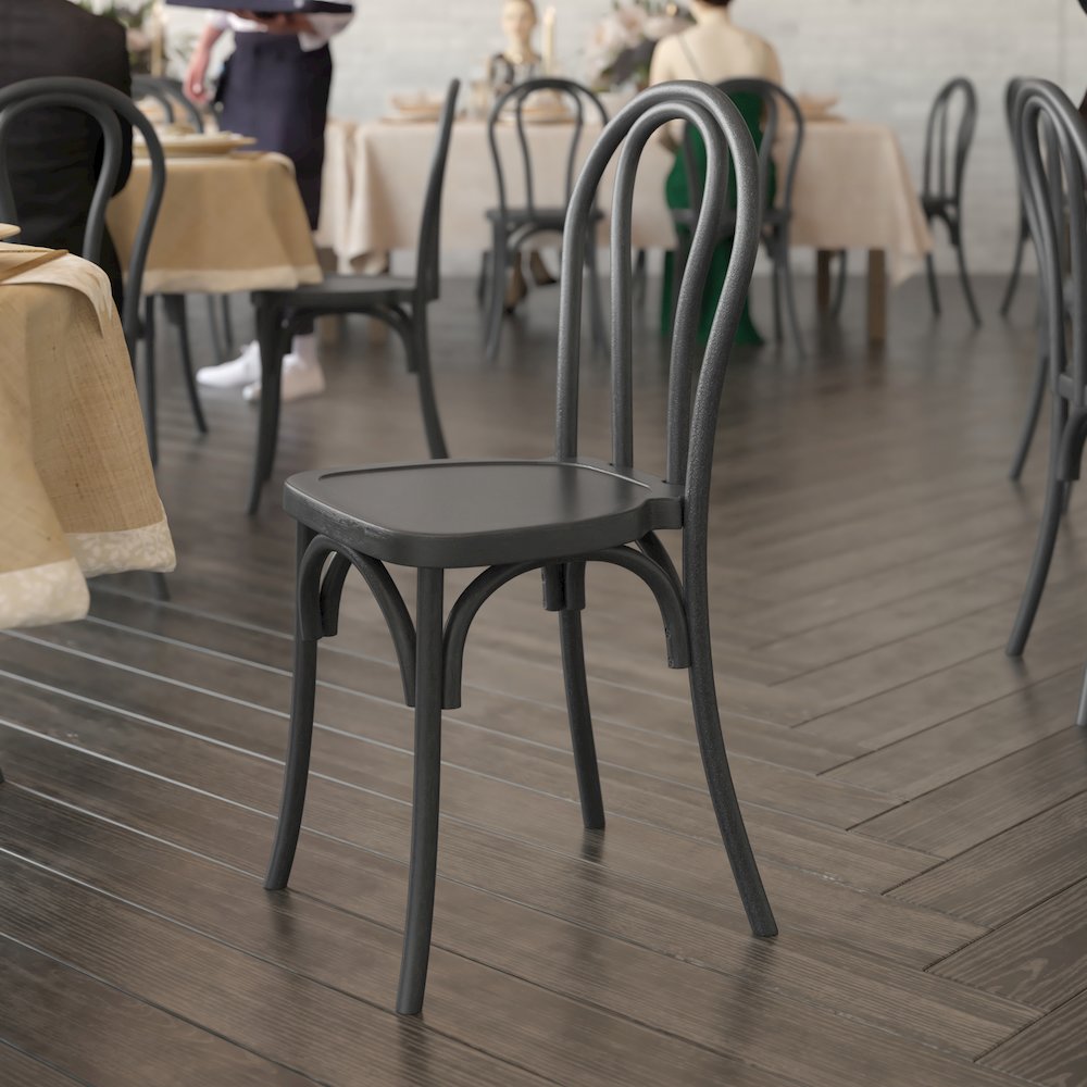 HERCULES Commercial Black Wood Look Stackable Resin Thonet Style Chair. Picture 6