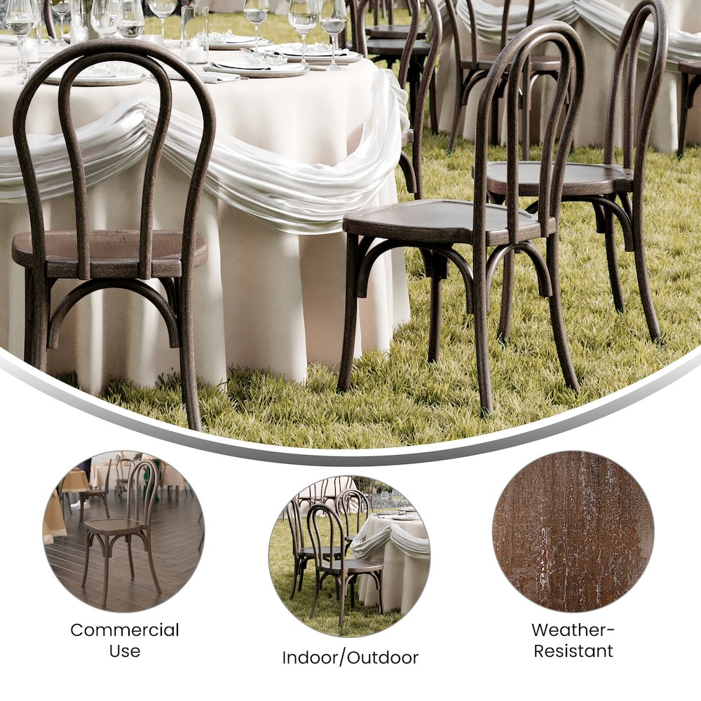 HERCULES Commercial Dark Brown Wood Look Stackable Resin Thonet Style Chair. Picture 4