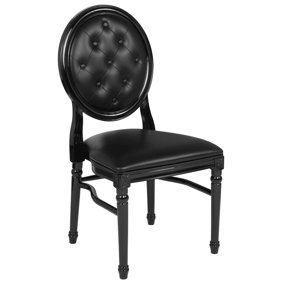 King Louis Chair with Tufted Back, Black Vinyl Seat and Black Frame. Picture 1