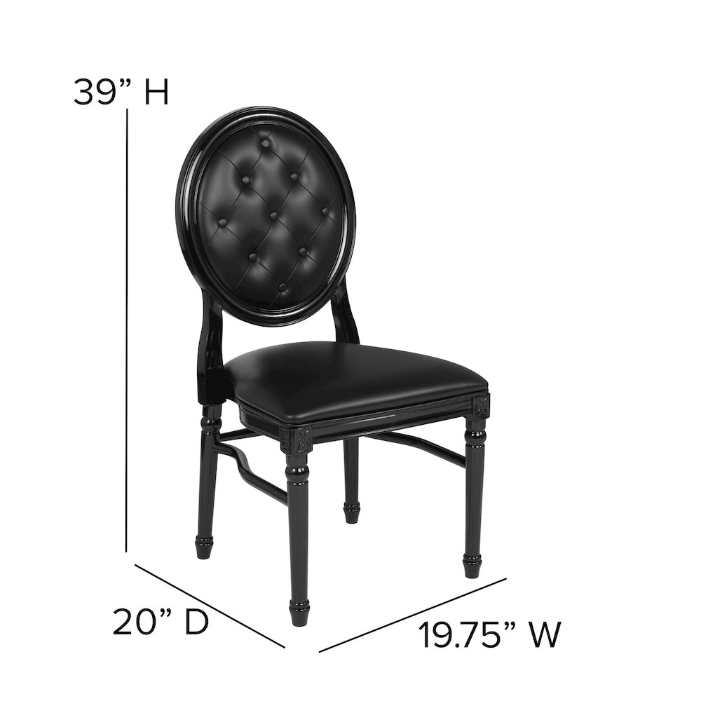 King Louis Chair with Tufted Back, Black Vinyl Seat and Black Frame. Picture 5