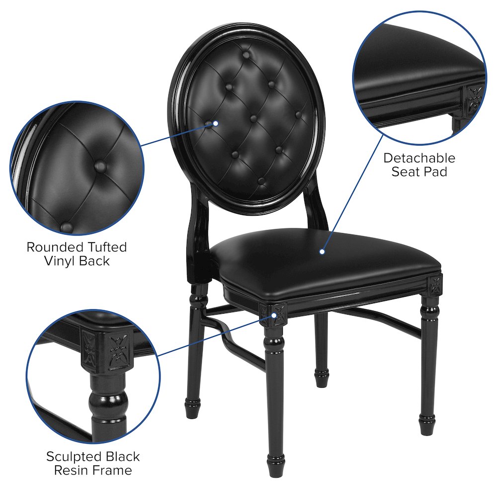 King Louis Chair with Tufted Back, Black Vinyl Seat and Black Frame. Picture 4