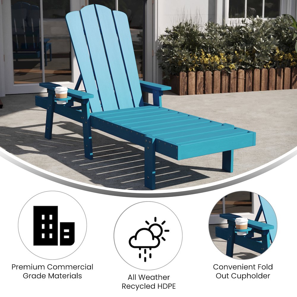 Commercial Adjustable Adirondack Lounger with Cupholder, Blue. Picture 4