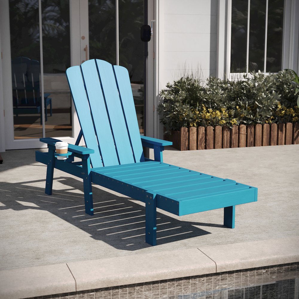 Commercial Adjustable Adirondack Lounger with Cupholder, Blue. Picture 3