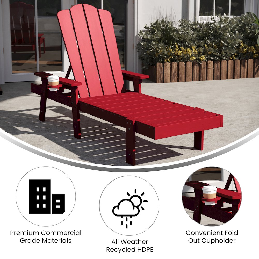 Adjustable Adirondack Lounger with Cup Holder, Red. Picture 4