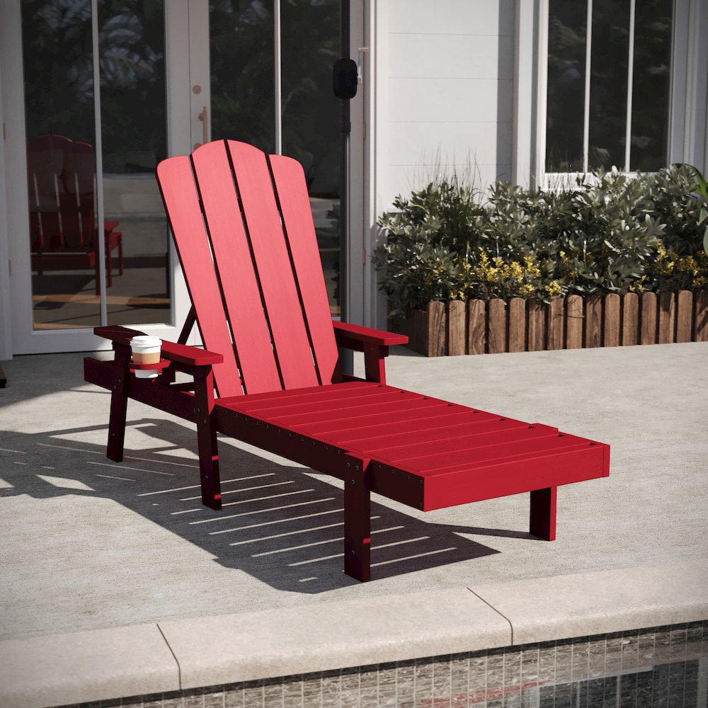 Adjustable Adirondack Lounger with Cup Holder, Red. Picture 3