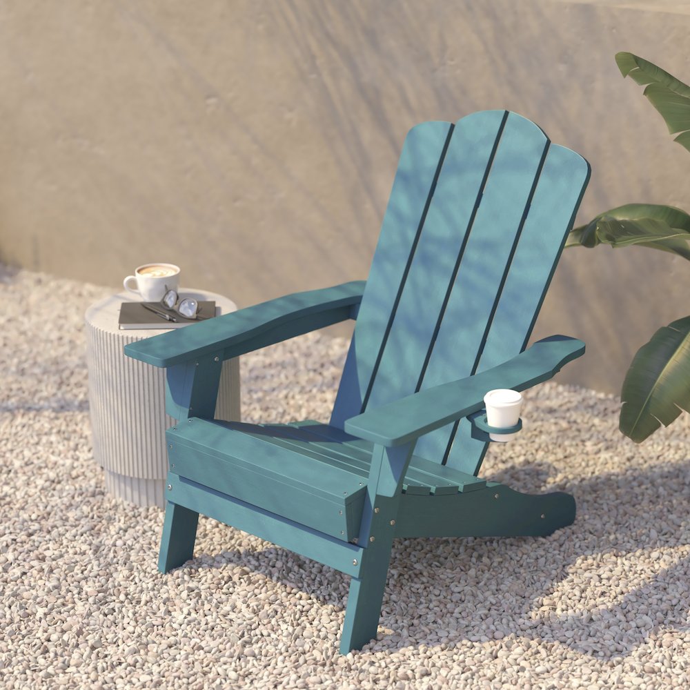 Contemporary Commercial Grade Adirondack Patio Chair with Cupholder. Picture 7
