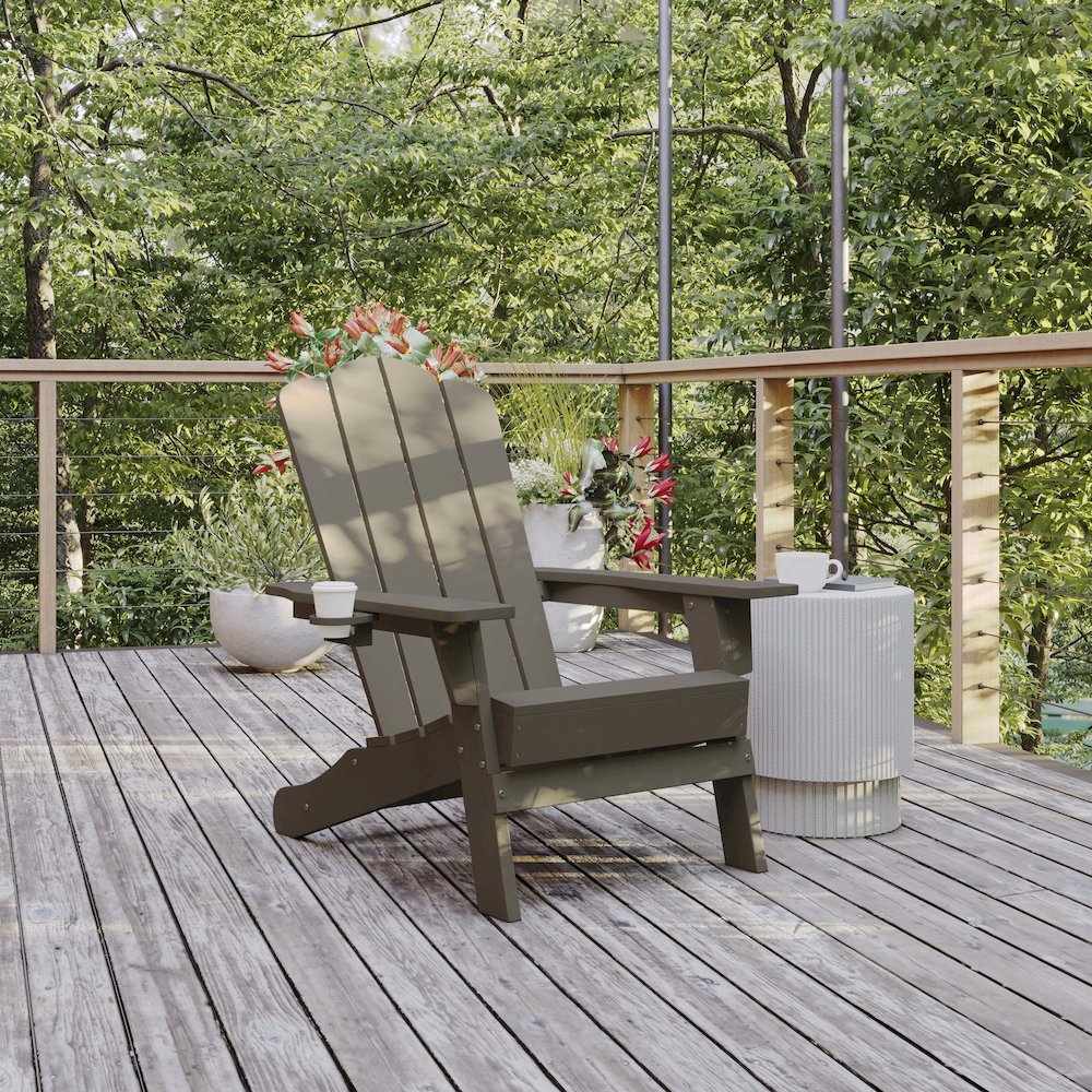 Contemporary Commercial Grade Adirondack Patio Chair with Cupholder. Picture 2