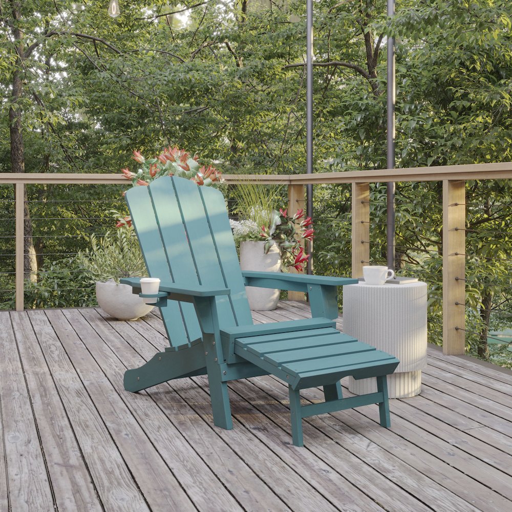 Commercial Adirondack Chair with Pull-Out Ottoman and Cupholder. Picture 2