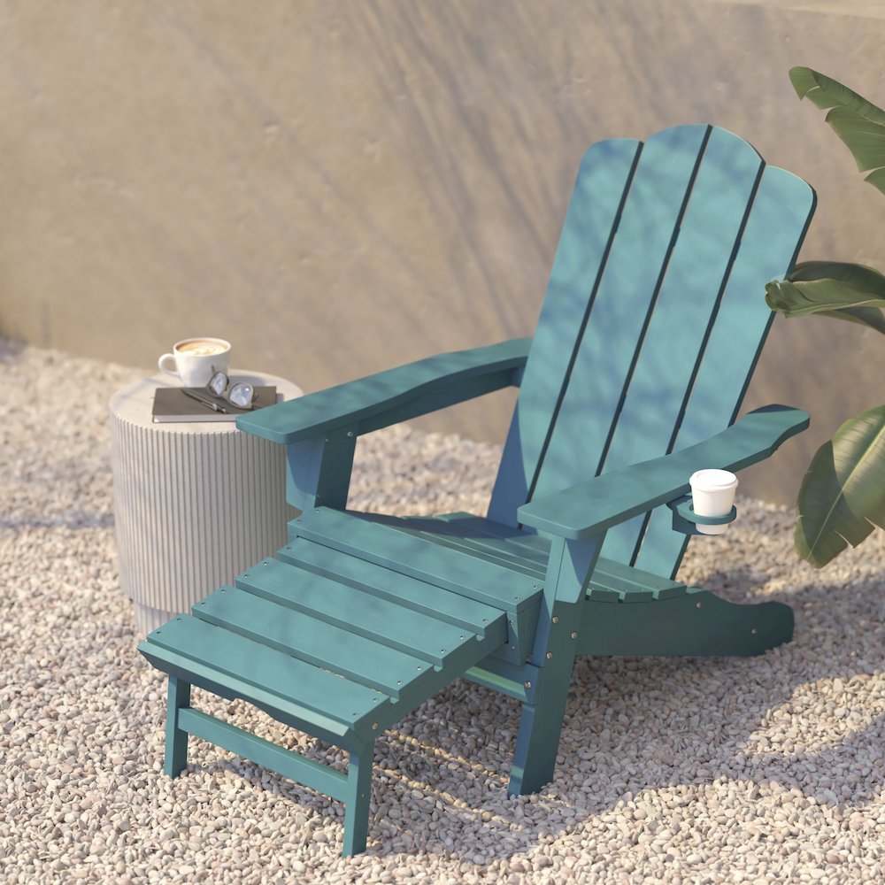 Commercial Adirondack Chair with Pull-Out Ottoman and Cupholder. Picture 7