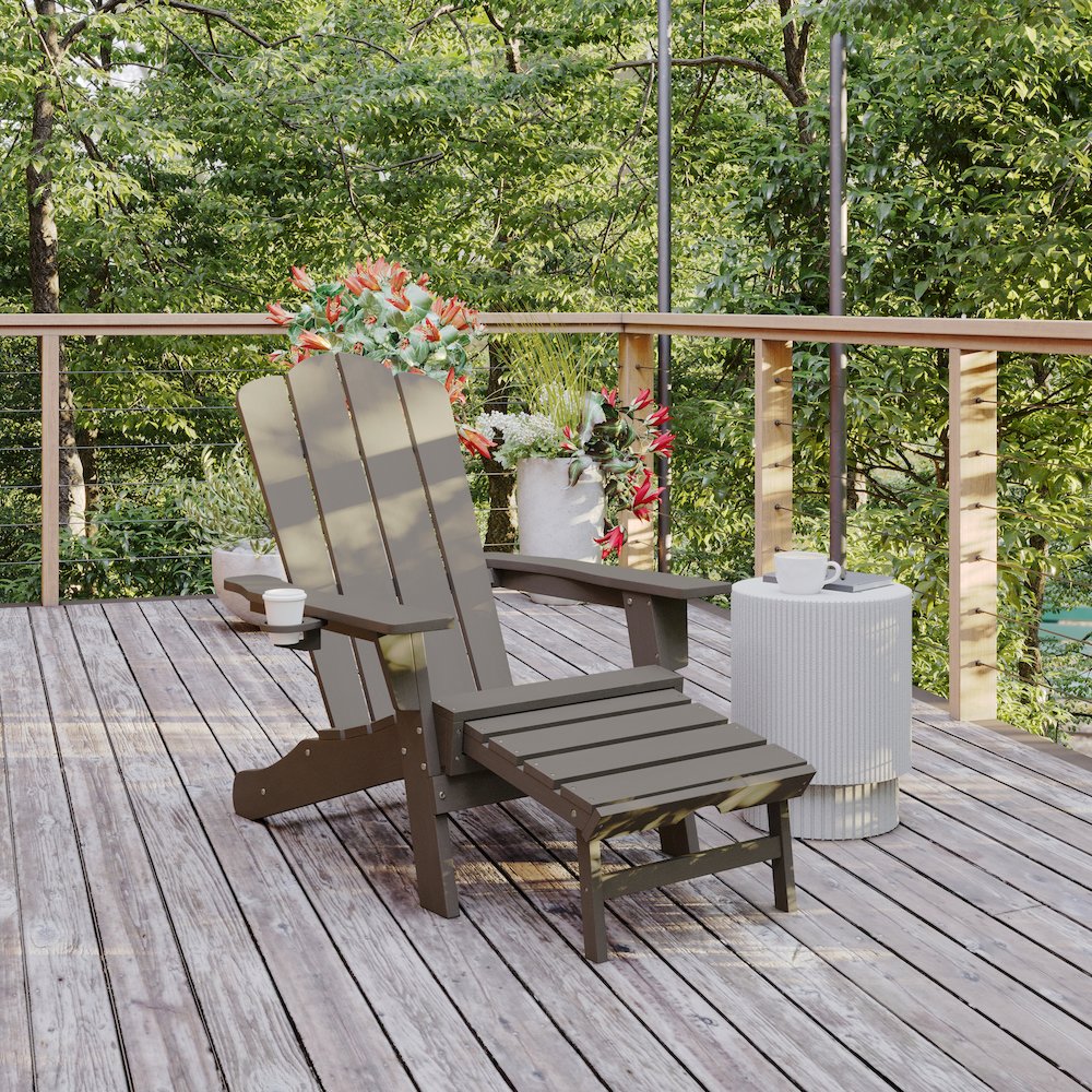 Commercial Adirondack Chair with Pull-Out Ottoman and Cupholder. Picture 2