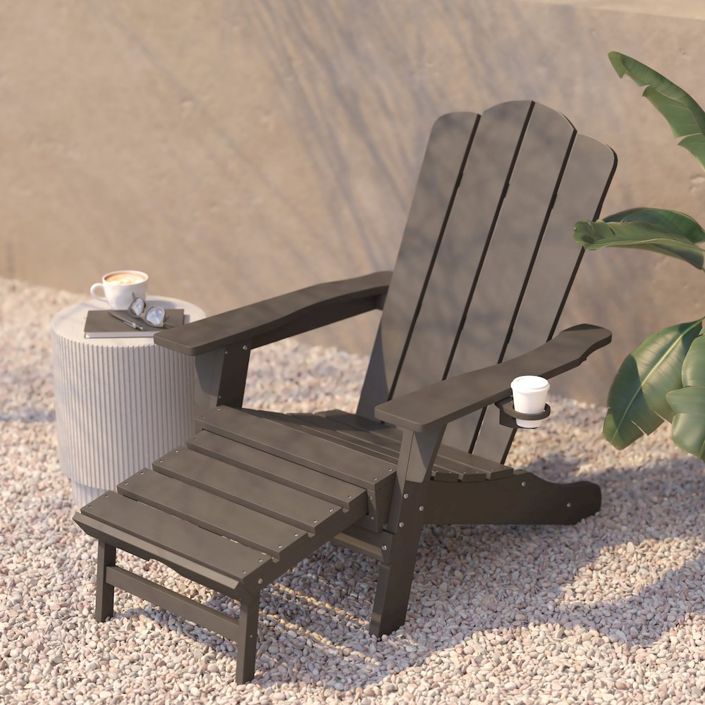 Commercial Adirondack Chair with Pull-Out Ottoman and Cupholder. Picture 6
