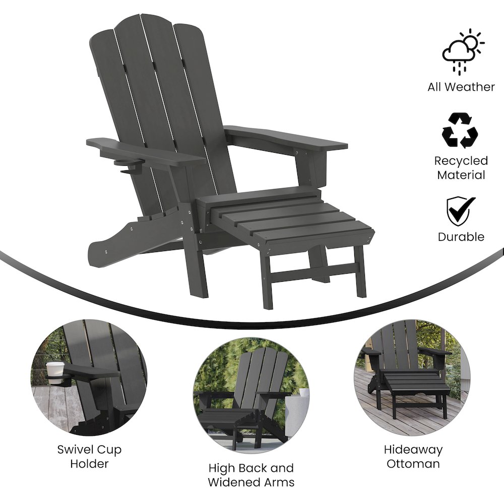 Commercial Adirondack Chair with Pull-Out Ottoman and Cupholder. Picture 4