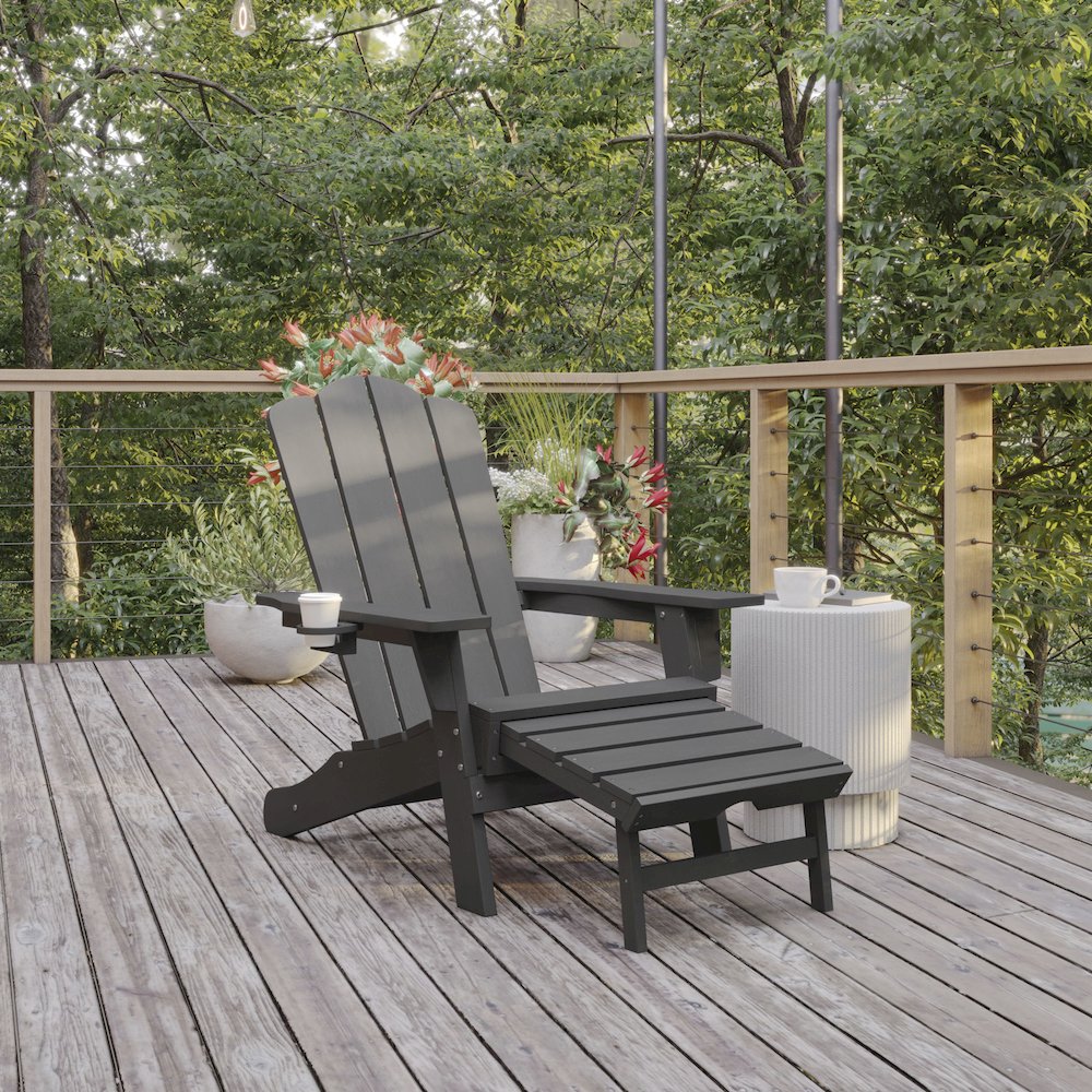 Commercial Adirondack Chair with Pull-Out Ottoman and Cupholder. Picture 2