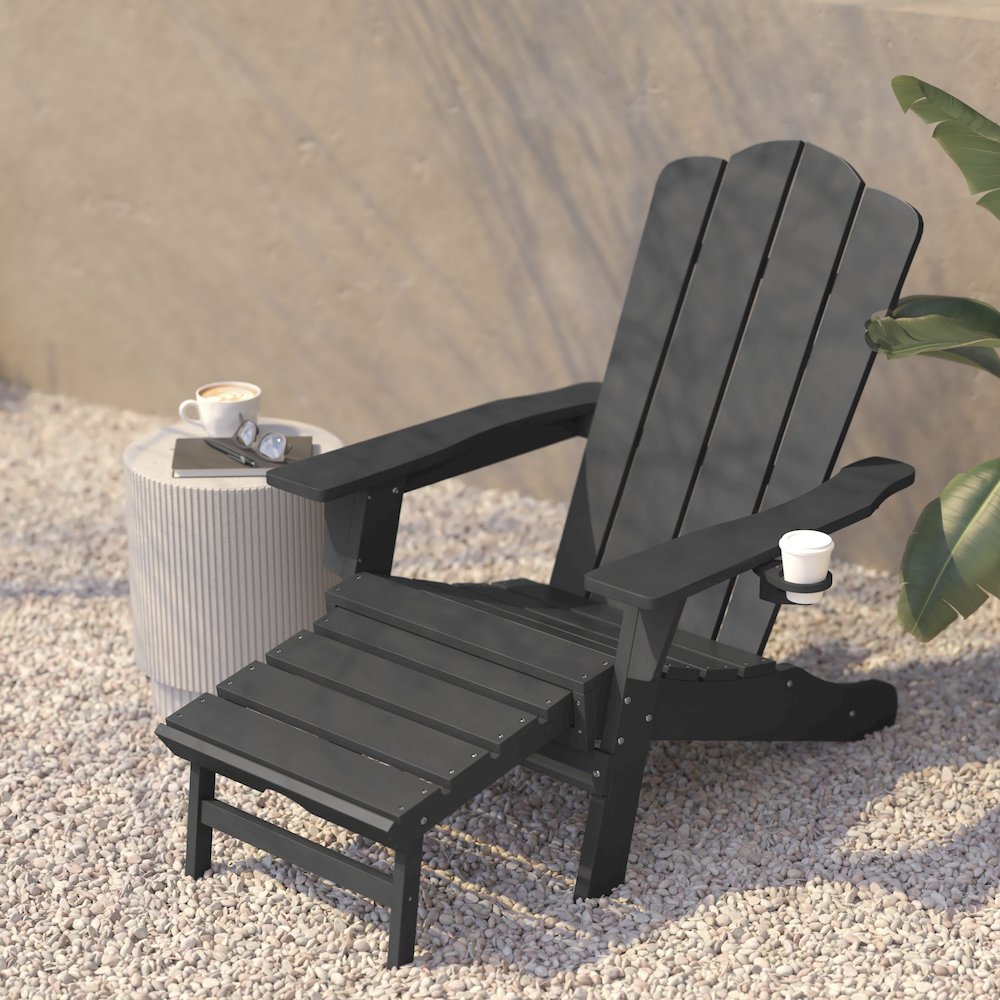 Commercial Adirondack Chair with Pull-Out Ottoman and Cupholder. Picture 7