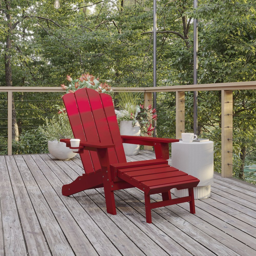 Commercial Adirondack Chair with Pull-Out Ottoman and Cupholder. Picture 2