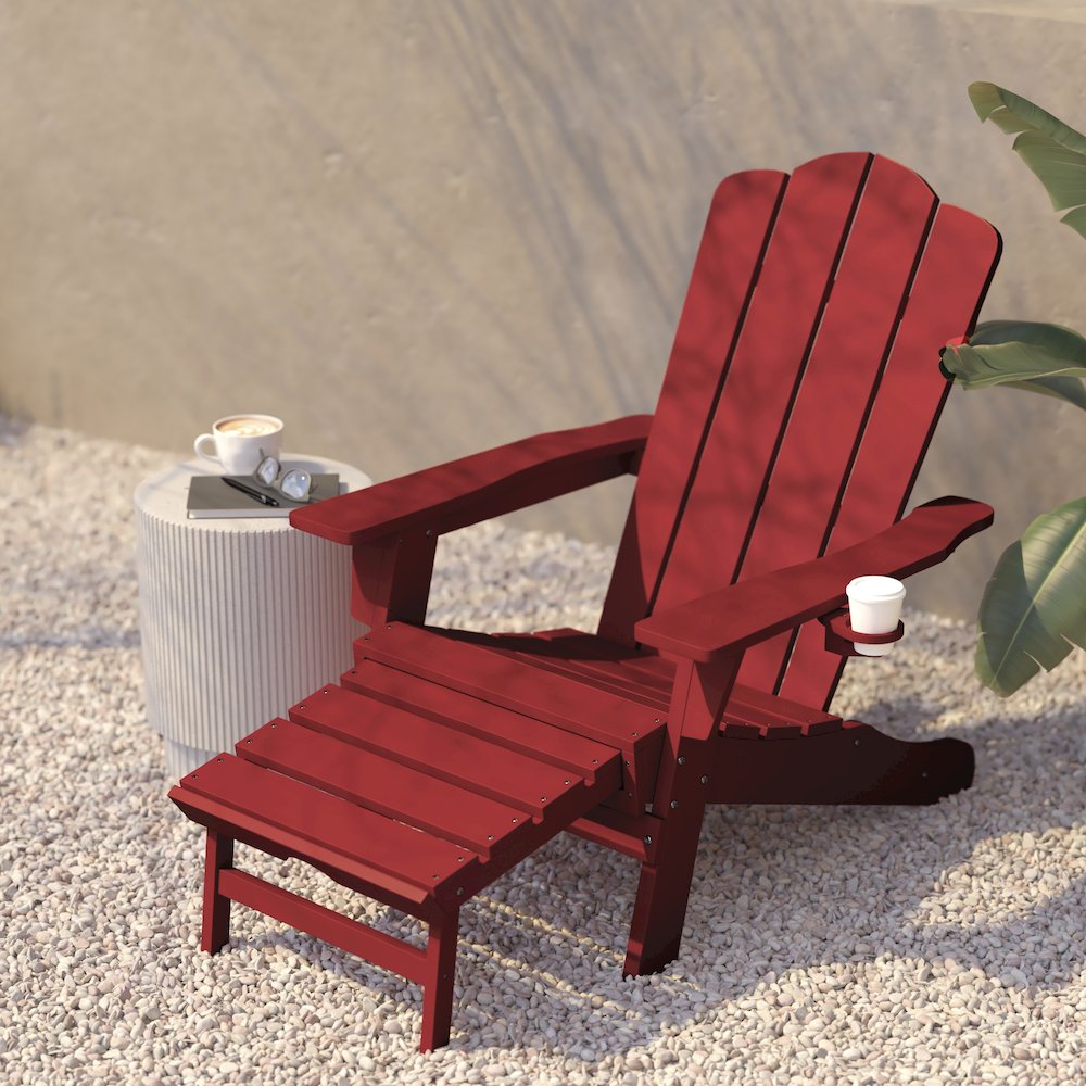 Commercial Adirondack Chair with Pull-Out Ottoman and Cupholder. Picture 7