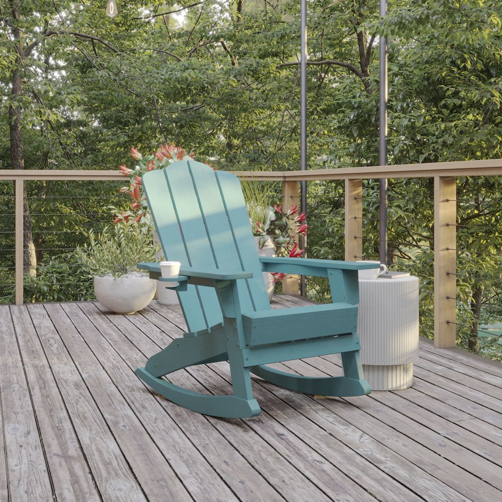 Contemporary Commercial Grade Adirondack Rocking Chair with Cupholder. Picture 2