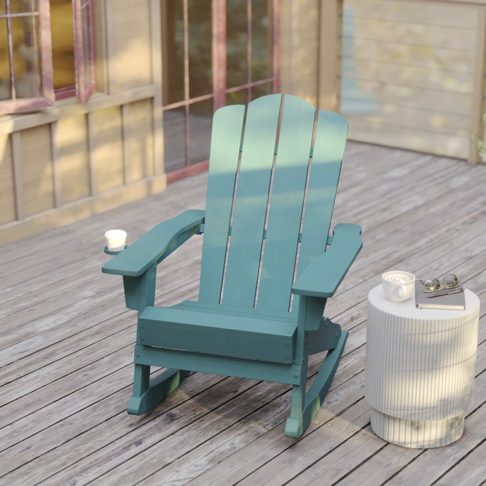 Contemporary Commercial Grade Adirondack Rocking Chair with Cupholder. Picture 6