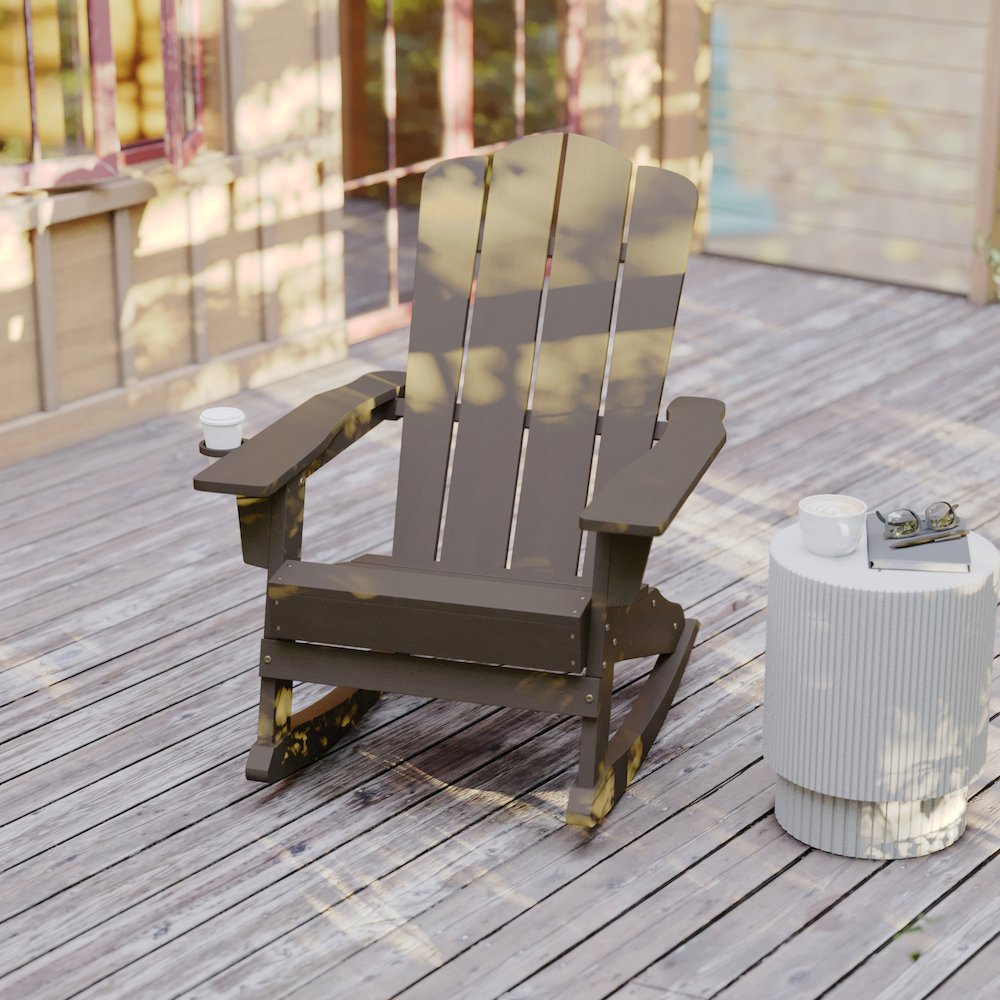 Contemporary Commercial Grade Adirondack Rocking Chair with Cupholder. Picture 5