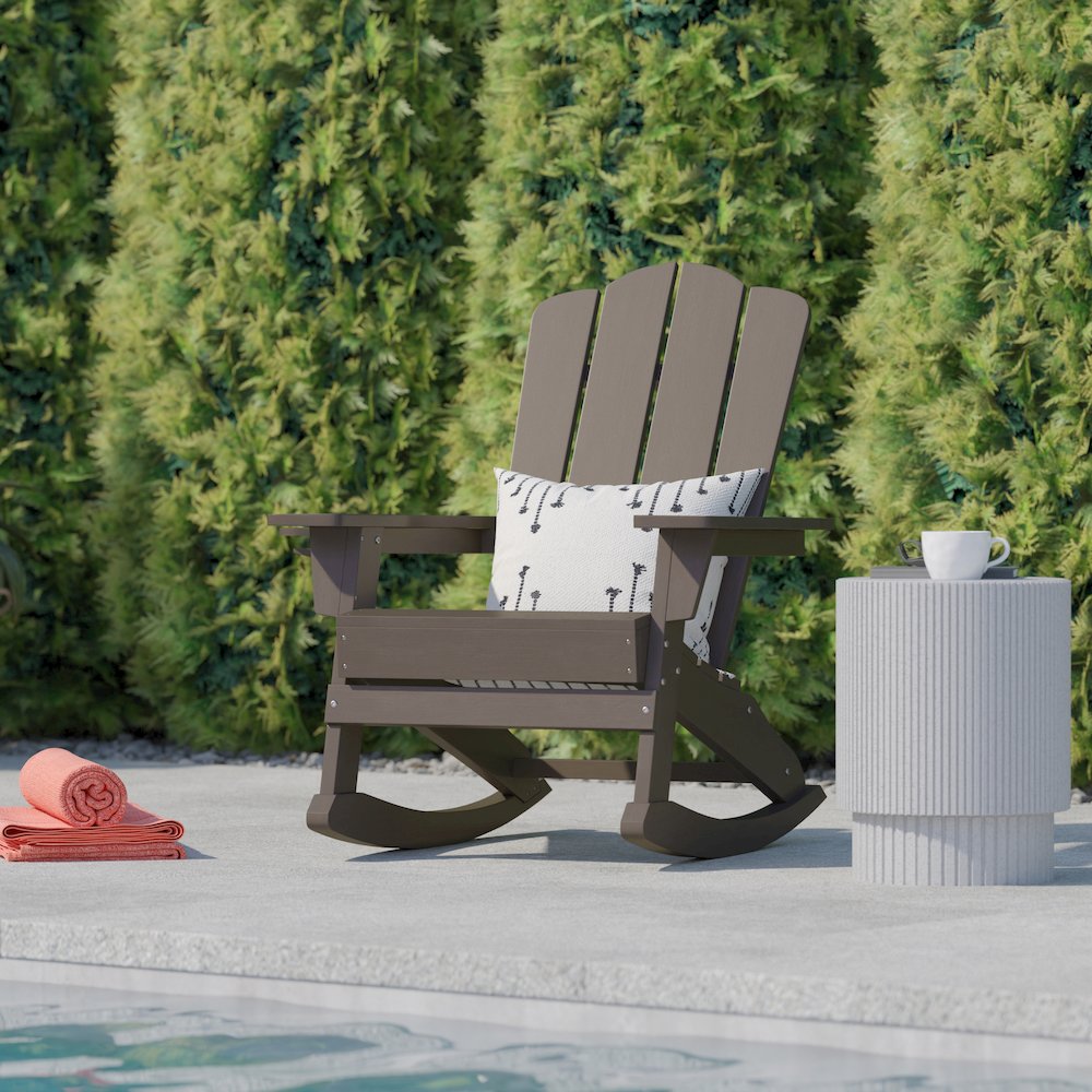 Contemporary Commercial Grade Adirondack Rocking Chair with Cupholder. Picture 6