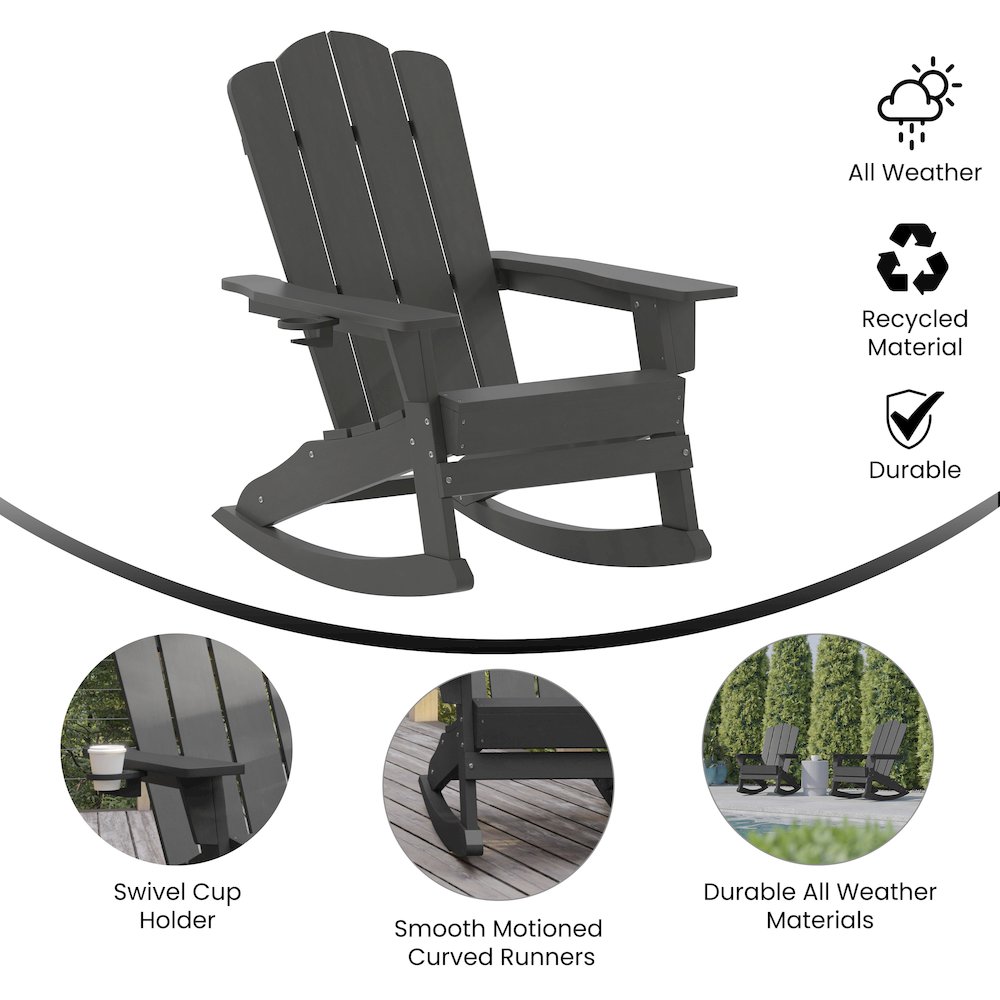 Contemporary Commercial Grade Adirondack Rocking Chair with Cupholder. Picture 4