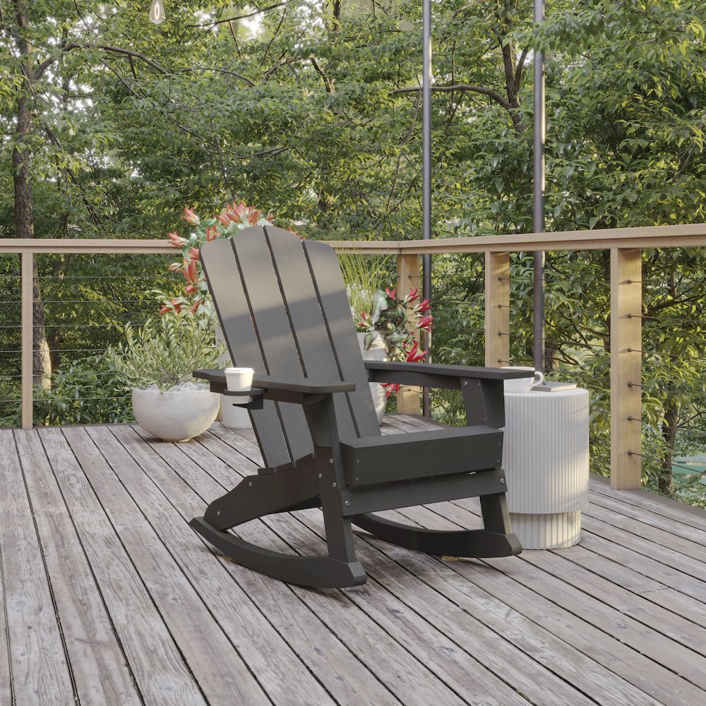 Contemporary Commercial Grade Adirondack Rocking Chair with Cupholder. Picture 2