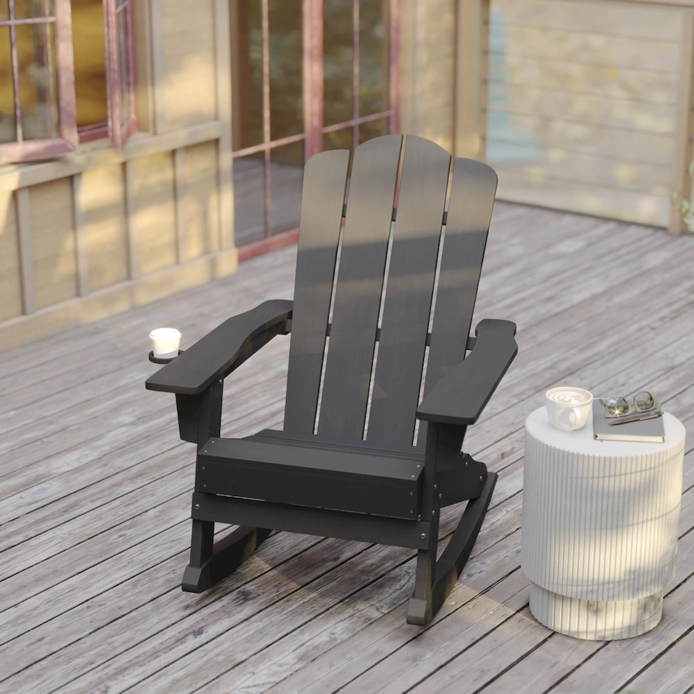 Contemporary Commercial Grade Adirondack Rocking Chair with Cupholder. Picture 6