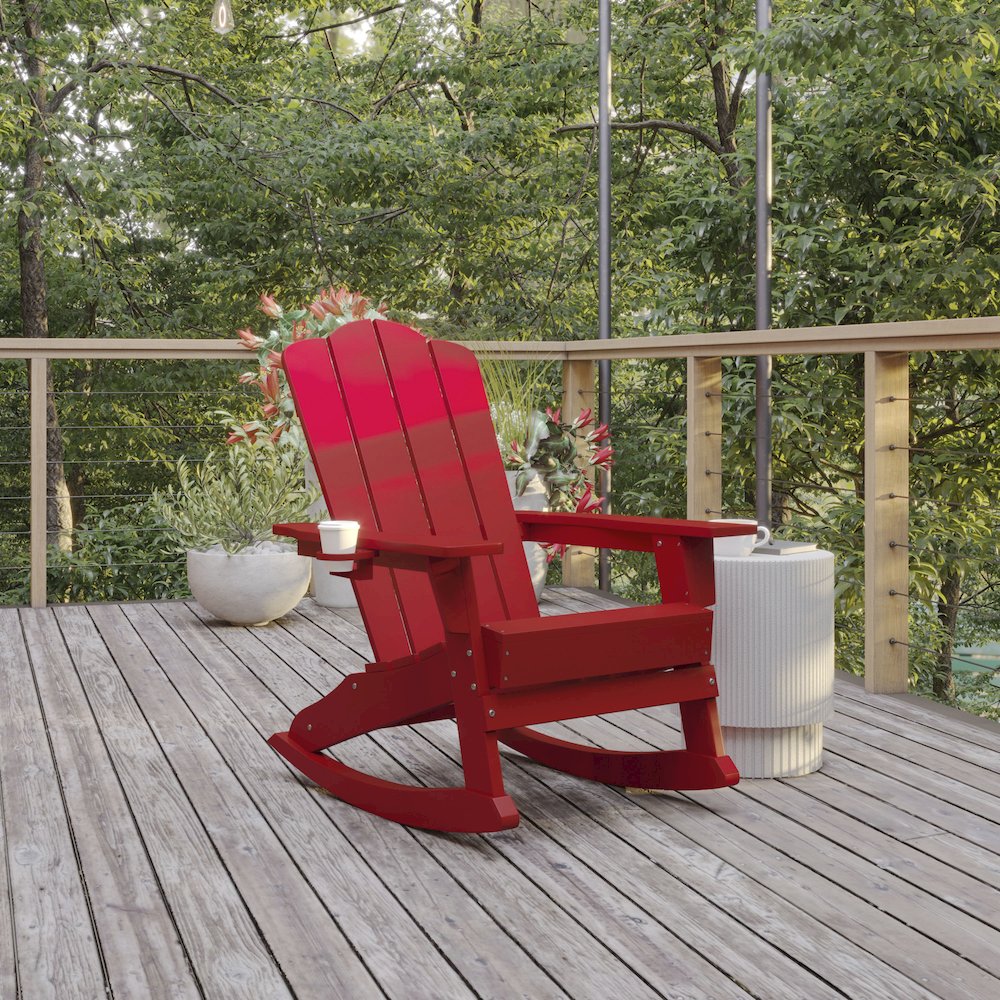 Contemporary Commercial Grade Adirondack Rocking Chair with Cupholder. Picture 2
