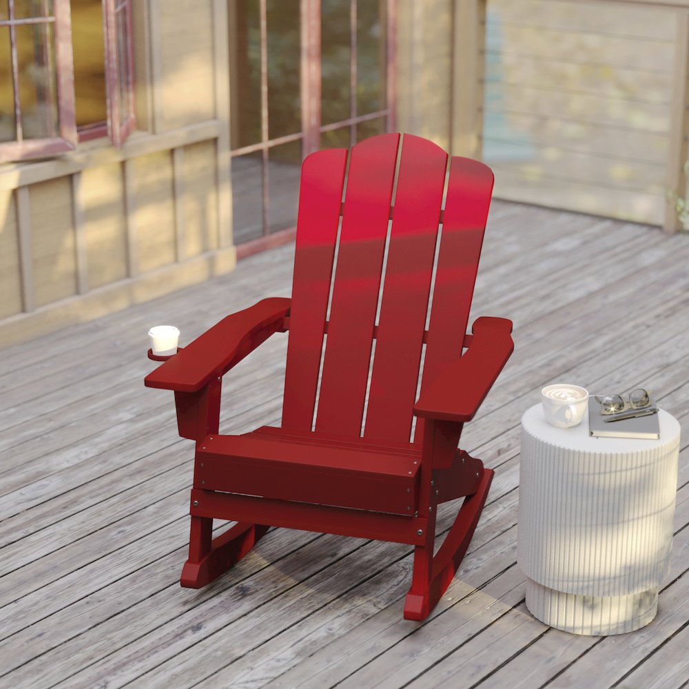 Contemporary Commercial Grade Adirondack Rocking Chair with Cupholder. Picture 6