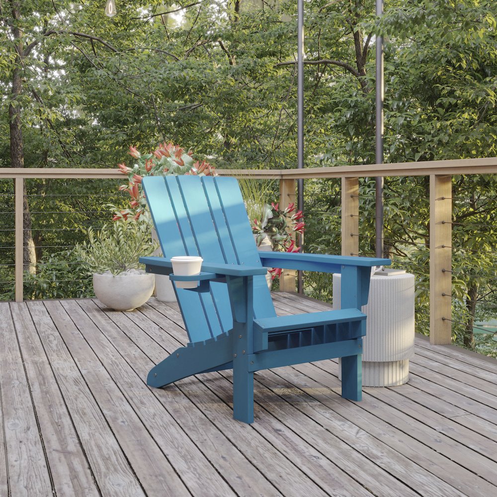 Contemporary Commercial Grade Adirondack Patio Chair with Cupholder. Picture 2