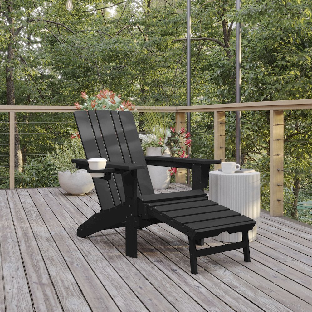 Commercial Adirondack Chair with Pull-Out Ottoman and Cupholder. Picture 2