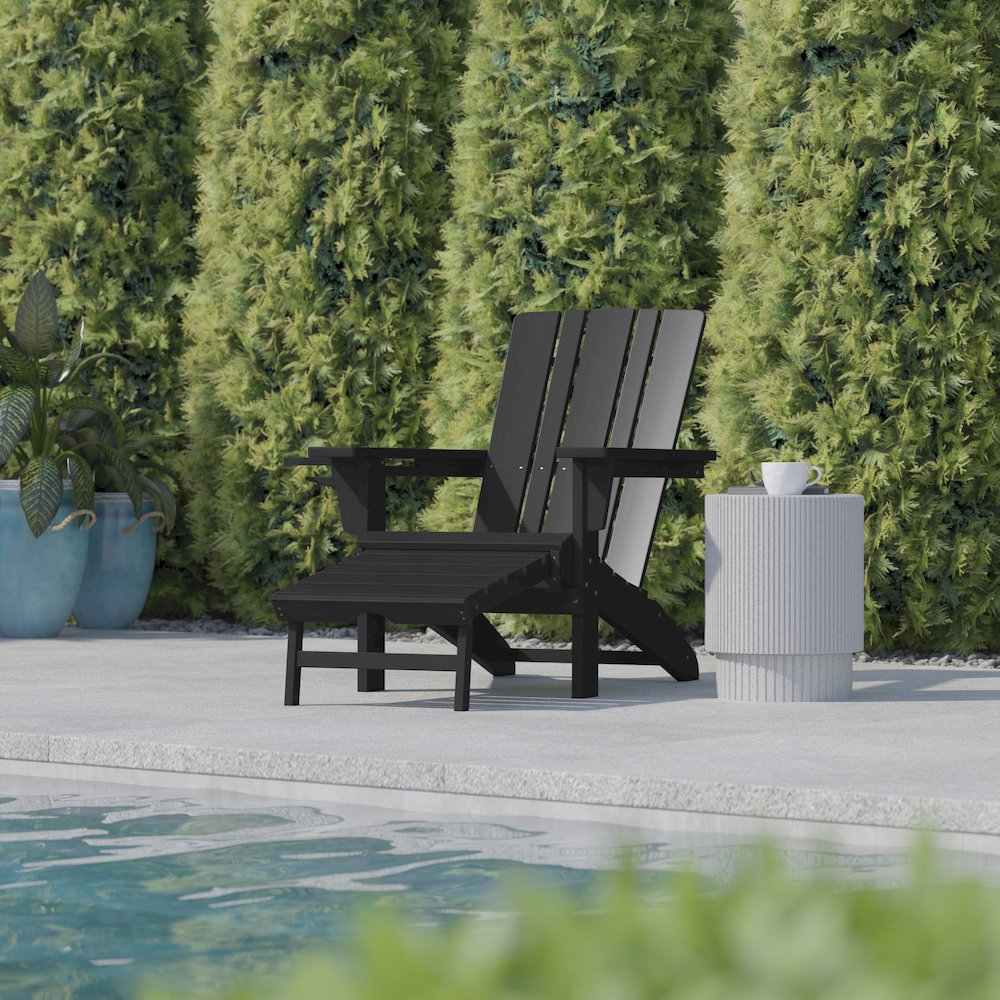 Commercial Adirondack Chair with Pull-Out Ottoman and Cupholder. Picture 6