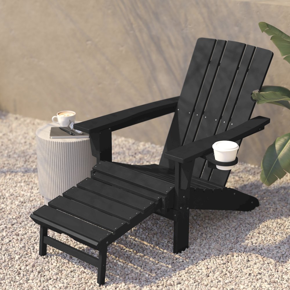 Commercial Adirondack Chair with Pull-Out Ottoman and Cupholder. Picture 7