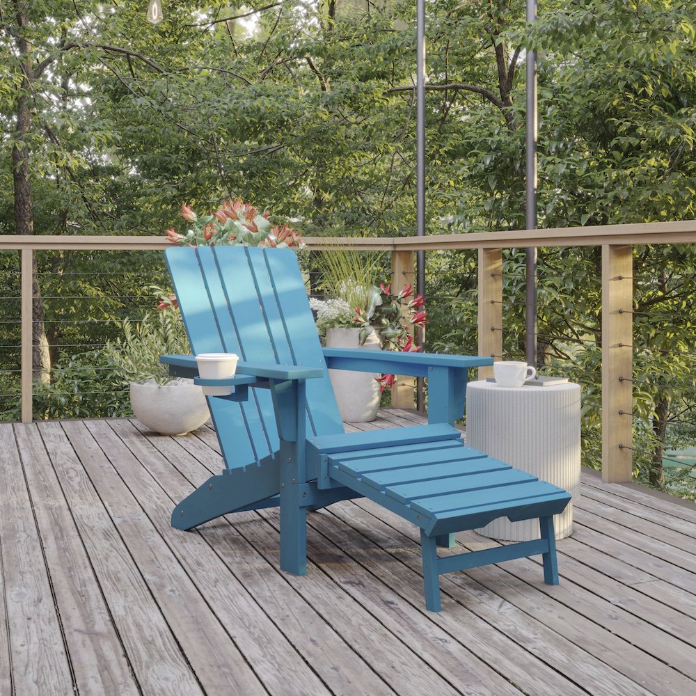 Commercial Adirondack Chair with Pull-Out Ottoman and Cupholder. Picture 2