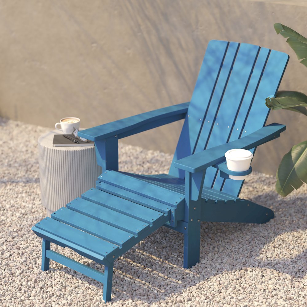 Commercial Adirondack Chair with Pull-Out Ottoman and Cupholder. Picture 7